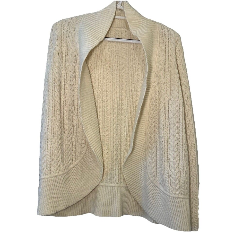 Talbots Nylon Lambswool Cable Knit Shawl Collar Open Cardigan Sweater Large